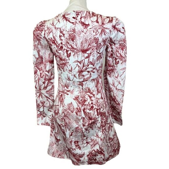 Petersyn Lilah Dress in Perth Long Puff Sleeve Zip Back Mini Red White Size XS - Picture 5 of 15